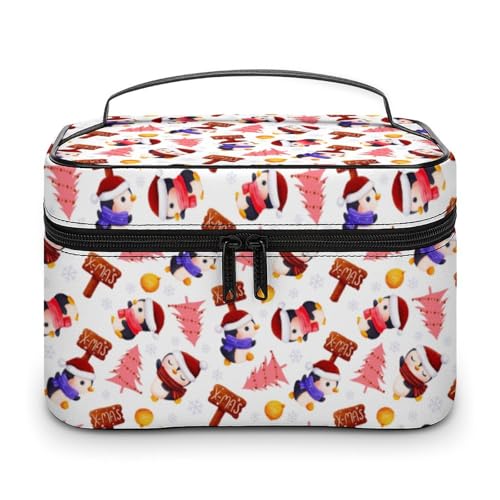 Niedliche Reise-Make-up-Tasche mit Pinguin-Weihnachtsdruck für Frauen, Kosmetiktaschen-Organizer mit weichen Grifffächern, Herren-Kulturtasche mit großer Kapazität, Kosmetiktasche für Hautpflege, Ca von WAFICAC