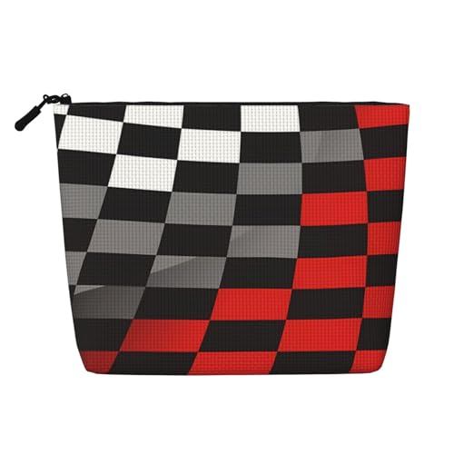 Racing Rot Grau Karierte Flagge Make-up Taschen Reise Make-up Tasche Reißverschluss Kosmetiktasche für Frauen von WAFICAC