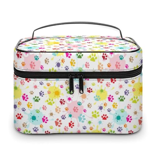 Reise-Make-up-Tasche für Männer und Frauen, Bunte Anime-Kosmetiktaschen mit süßen Hundepfoten, mit Fächern und Griff, für Hochzeiten und Partys, große Kapazität, wasserdicht, Hautpflege, Kulturbeute Reise-Make-up-Tasche für Männer und Frauen, Bunte Anime-Kosmetiktaschen mit süßen Hundepfoten, mit Fächern und Griff, für Hochzeiten und Partys, große Kapazität, wasserdicht, Hautpflege, Kulturbeute von WAFICAC