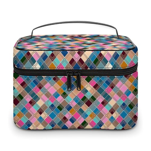 Reise-Make-up-Tasche für Männer und Frauen, Retro-Karierte Kosmetiktaschen mit Fächern und Griff, für Hochzeiten und Partys, große Kapazität, wasserdicht, für Hautpflege, Toilettenartikel, Make-up-B Reise-Make-up-Tasche für Männer und Frauen, Retro-Karierte Kosmetiktaschen mit Fächern und Griff, für Hochzeiten und Partys, große Kapazität, wasserdicht, für Hautpflege, Toilettenartikel, Make-up-B von WAFICAC