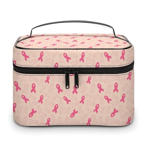 Reise-Make-up-Tasche mit Brustkrebs-Bewusstseinsband für Frauen, Kosmetiktaschen-Organizer mit weichen Grifffächern, Herren-Kulturtasche mit großer Kapazität, Hautpflege-Kulturtasche, Camping, Hochz von WAFICAC