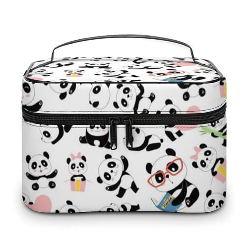 Reise-Make-up-Tasche mit Cartoon-Panda-Print für Frauen, Kosmetiktaschen-Organizer mit weichen Grifffächern, Herren-Kulturtasche mit großer Kapazität, Hautpflege-Kulturtasche, Camping-Hochzeits-Make von WAFICAC