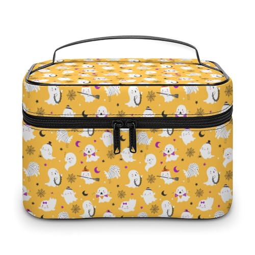 Reise-Make-up-Tasche mit Halloween-Cartoon und süßen Geistern für Frauen, Kosmetiktaschen-Organizer mit weichen Grifffächern, Herren-Kulturtasche mit großer Kapazität, Hautpflege-Kulturtasche, Campi Reise-Make-up-Tasche mit Halloween-Cartoon und süßen Geistern für Frauen, Kosmetiktaschen-Organizer mit weichen Grifffächern, Herren-Kulturtasche mit großer Kapazität, Hautpflege-Kulturtasche, Campi von WAFICAC