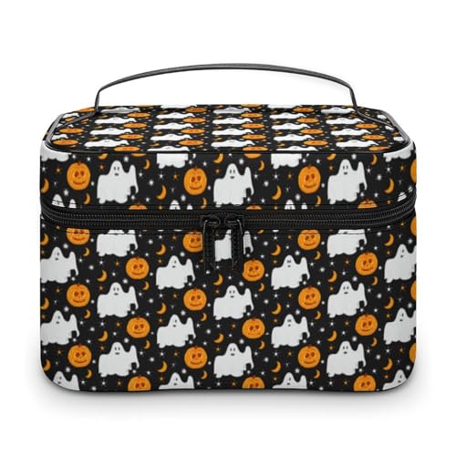 Reise-Make-up-Tasche mit Halloween-Kürbisgeistern für Frauen, Kosmetiktaschen-Organizer mit weichen Grifffächern, Herren-Kulturtasche mit großer Kapazität, Hautpflege-Kulturtasche, Camping-Hochzeits von WAFICAC