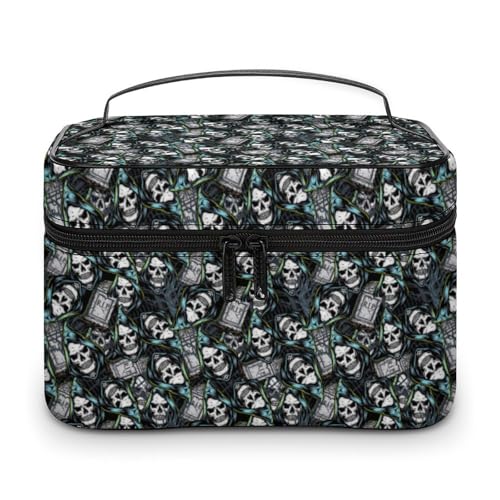 Reise-Make-up-Tasche mit Halloween-Totenkopf-Print für Frauen, Kosmetiktaschen-Organizer mit weichen Grifffächern, Herren-Kulturtasche mit großer Kapazität, Hautpflege-Kulturtasche, Camping-Hochzeit Reise-Make-up-Tasche mit Halloween-Totenkopf-Print für Frauen, Kosmetiktaschen-Organizer mit weichen Grifffächern, Herren-Kulturtasche mit großer Kapazität, Hautpflege-Kulturtasche, Camping-Hochzeit von WAFICAC