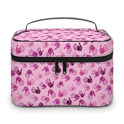 Reise-Make-up-Tasche mit Handabdrücken zum Thema Brustkrebs-Bewusstsein, Kosmetiktaschen-Organizer für Frauen mit weichen Grifffächern, Herren-Kulturtasche mit großer Kapazität, Hautpflege-Kulturtas von WAFICAC