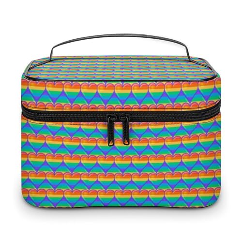 Reise-Make-up-Tasche mit Regenbogen-Gay-Pride-Herzen für Frauen, Kosmetiktaschen-Organizer mit weichen Grifffächern, Herren-Kulturtasche mit großem Fassungsvermögen, Kosmetiktasche für die Hautpfleg von WAFICAC