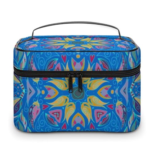 Reise-Make-up-Tasche mit Vintage-Blumen-Bandana, blau, für Damen, Kosmetiktaschen, Organizer mit weichen Grifffächern, Herren, große Kapazität, Hautpflege-Kulturtasche, Camping, Hochzeit, Make-up-TA Reise-Make-up-Tasche mit Vintage-Blumen-Bandana, blau, für Damen, Kosmetiktaschen, Organizer mit weichen Grifffächern, Herren, große Kapazität, Hautpflege-Kulturtasche, Camping, Hochzeit, Make-up-TA von WAFICAC
