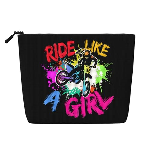 Ride Like a Girl Motocross Dirt Bikes Make-up-Taschen Reise-Make-up-Tasche Reißverschluss-Kosmetiktasche für Frauen von WAFICAC