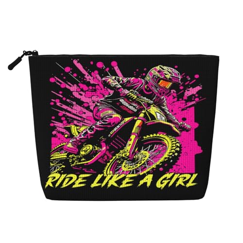Ride Like a Girl Motocross Dirt Bikes Make-up-Taschen Reise-Make-up-Tasche Reißverschluss-Kosmetiktasche für Frauen Ride Like a Girl Motocross Dirt Bikes Make-up-Taschen Reise-Make-up-Tasche Reißverschluss-Kosmetiktasche für Frauen von WAFICAC