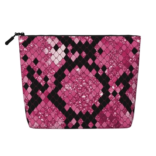 Rosa Glitter Snake Print Make-up Taschen Reise Make-up Tasche Reißverschluss Kosmetiktasche für Frauen von WAFICAC
