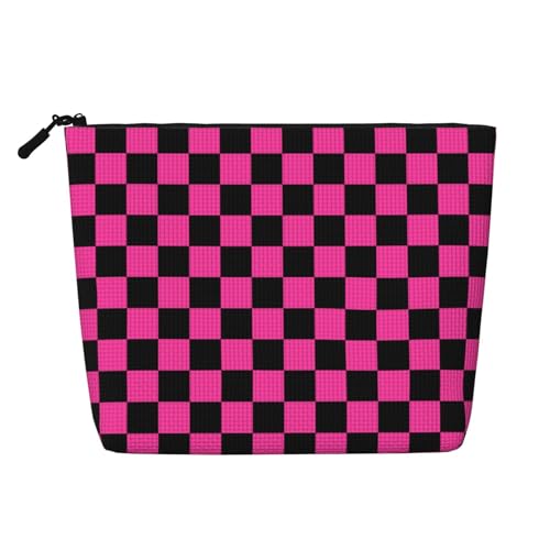 Rosa Schwarz Karierte Schachbrett Flagge Make-Up Taschen Reise Make-Up Tasche Reißverschluss Kosmetik Tasche Für Frauen von WAFICAC