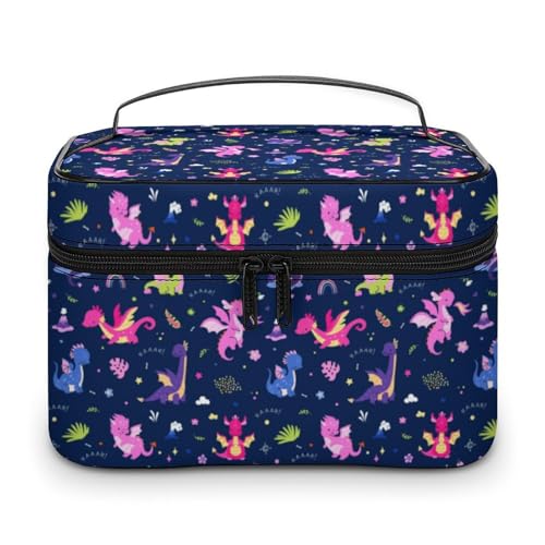 Schminktaschen mit Cartoon-Motiv, niedliche Bunte Dinosaurier, für Damen, Reise-Kosmetiktasche, groß, wasserdicht, Hautpflege-Kulturbeutel mit Griff, Kosmetik-Organizer, tragbare Schminkbox für Hoch von WAFICAC