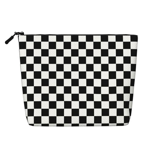 Schwarz-Weiß-Rennen Karierte Flagge Make-up-Taschen Reise Make-up Tasche Reißverschluss Kosmetiktasche für Frauen von WAFICAC