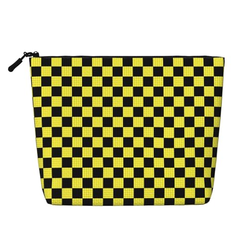 Schwarz-gelbe Race Checkered Flag Make-up-Taschen Reise-Make-up-Tasche Reißverschluss Kosmetiktasche für Frauen von WAFICAC