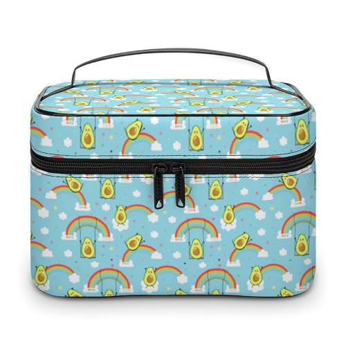 Süße Avocados Regenbogen Reise-Make-up-Tasche für Frauen Kosmetiktaschen Organizer mit weichen Grifffächern Herren Große Kapazität Hautpflege Kulturbeutel Camping Hochzeit Make-up-Tasche von WAFICAC