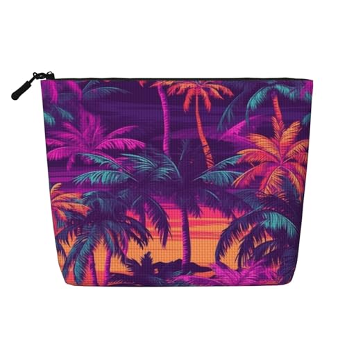 Tropische Hawaiian Neon Palm Blätter Make-up Taschen Reise Make-up Tasche Reißverschluss Kosmetiktasche für Frauen von WAFICAC