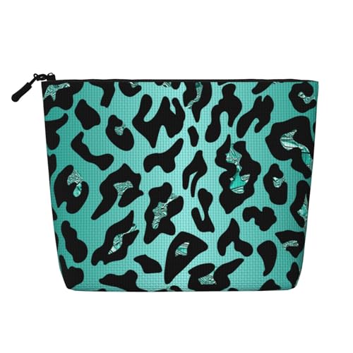 Türkis Leopard Make-up Taschen Reise Make-up Tasche Reißverschluss Kosmetiktasche für Frauen von WAFICAC