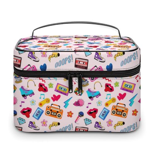 Vintage 90er 80er Party Reise Make-up-Tasche für Frauen Kosmetiktaschen Organizer mit weichen Grifffächern Herren Große Kapazität Hautpflege Kulturbeutel Camping Hochzeit Make-up Tasche von WAFICAC