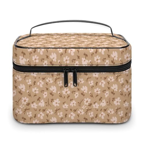 Vintage Khaki Gänseblümchen Blumen Reise Make-up Tasche für Frauen Kosmetiktaschen Organizer mit weichen Grifffächern Herren Große Kapazität Hautpflege Kulturbeutel Camping Hochzeit Make-up Tasche von WAFICAC