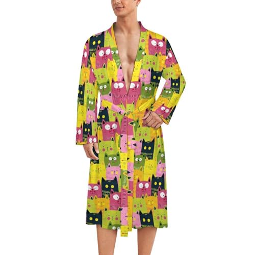 WAFICAC Abstrakte bunte süße Katzen Lounge Soft Knit Spa Roben für Männer Frauen Reise Pyjamas Schwimmen Bademäntel von WAFICAC