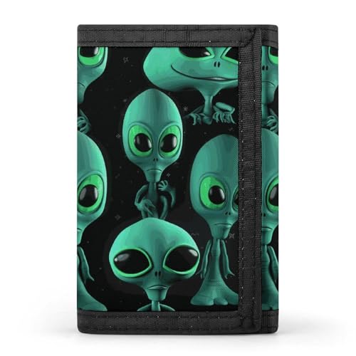 WAFICAC Dreifach gefaltete Geldbörse für Herren, Aliens-Münzgeldbörse, schmaler Geldscheinklammer-Kreditkartenhalter mit 8 Kartenfächern von WAFICAC