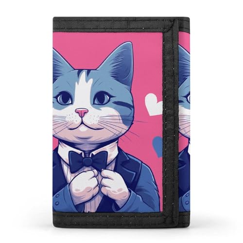 WAFICAC Dreifach gefaltete Geldbörse für Herren, Blaue Katze im Anzug, Münzbörse, schmaler Geldscheinklammer-Kreditkartenhalter mit 8 Kartenfächern von WAFICAC