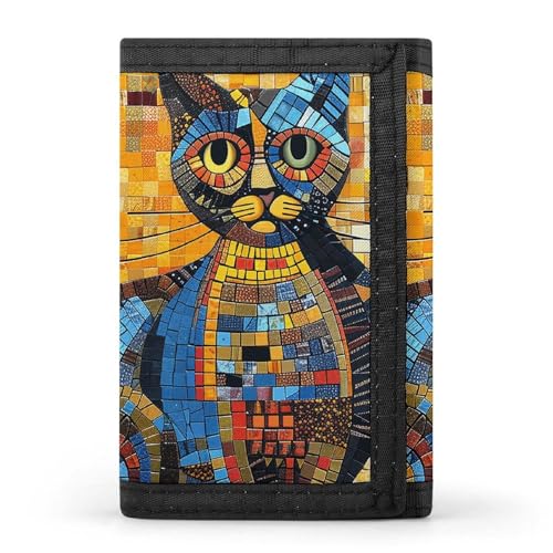 WAFICAC Dreifach gefaltete Geldbörse für Herren, Bunte abstrakte Katzen-Münzbörse, schmaler Geldscheinklammer-Kreditkartenhalter mit 8 Kartenfächern von WAFICAC