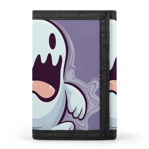 WAFICAC Dreifach gefaltete Geldbörse für Herren, Cartoon-Geister-Münzgeldbörse, schmaler Geldscheinklammer-Kreditkartenhalter mit 8 Kartenfächern von WAFICAC