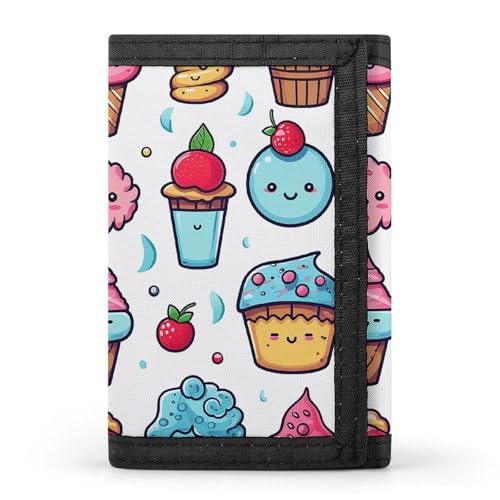 WAFICAC Dreifach gefaltete Geldbörse für Herren, Doodle Ice Cream-Münzgeldbörse, schmaler Geldscheinklammer-Kreditkartenhalter mit 8 Kartenfächern von WAFICAC