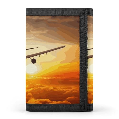 WAFICAC Dreifach gefaltete Geldbörse für Herren, Flugzeug bei Sonnenuntergang, Münzgeldbörse, schmaler Geldklammer-Kreditkartenhalter mit 8 Kartenfächern von WAFICAC