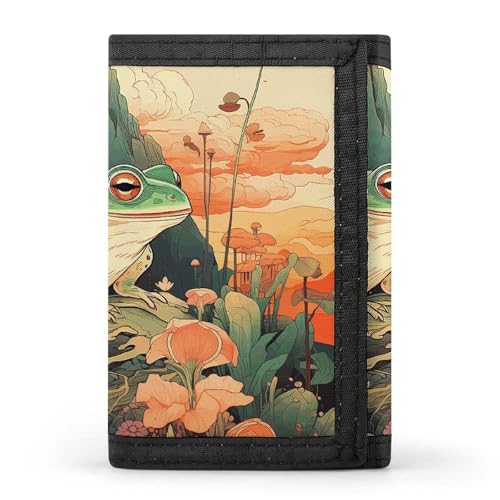 WAFICAC Dreifach gefaltete Geldbörse für Herren, Frosch auf Berg, Münzbörse, schmaler Geldscheinklammer-Kreditkartenhalter mit 8 Kartenfächern von WAFICAC