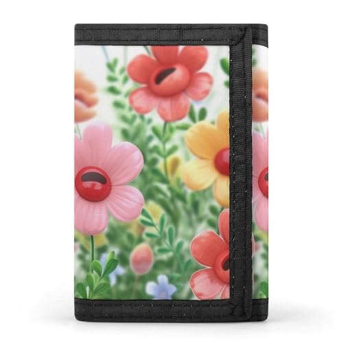 WAFICAC Dreifach gefaltete Geldbörse für Herren, Happy Flower-Münzgeldbörse, schmaler Geldklammer-Kreditkartenhalter mit 8 Kartenfächern von WAFICAC