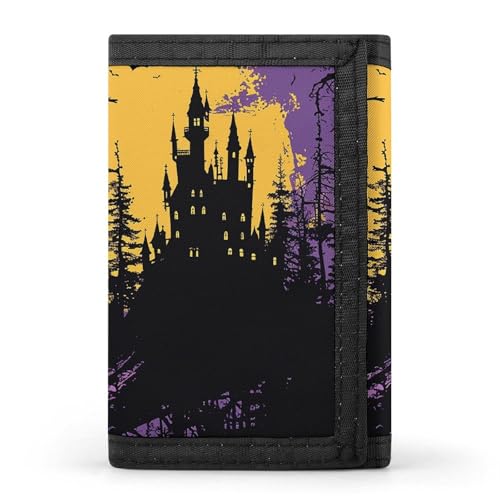 WAFICAC Dreifach gefaltete Geldbörse für Herren, Hexe und Besen, Münzbörse, schmaler Geldscheinklammer-Kreditkartenhalter mit 8 Kartenfächern von WAFICAC