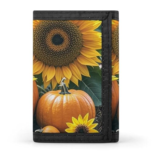 WAFICAC Dreifach gefaltete Geldbörse für Herren, Kürbisse und Blumen, Münzbörse, schmaler Geldscheinklammer-Kreditkartenhalter mit 8 Kartenfächern von WAFICAC