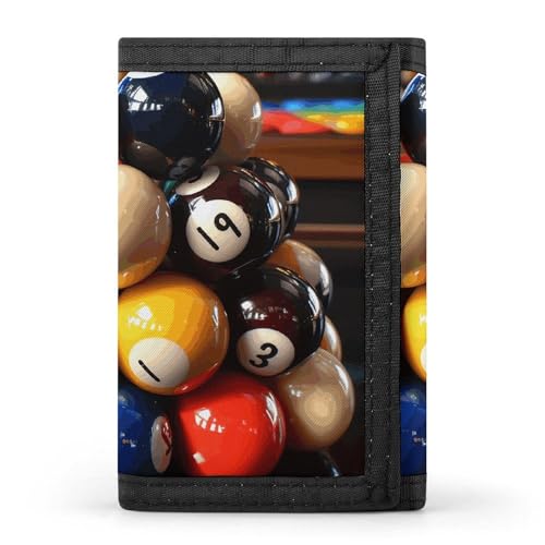 WAFICAC Dreifach gefaltete Geldbörse für Herren, Münzbörse mit Billardmotiv, schmaler Geldklammer, Kreditkartenhalter mit 8 Kartenfächern von WAFICAC