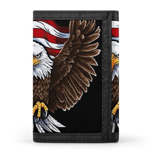 WAFICAC Dreifach gefaltete Geldbörse für Herren, Münzbörse mit USA-Flagge und patriotischem Adler, schmaler Geldklammer-Kreditkartenhalter mit 8 Kartenfächern von WAFICAC