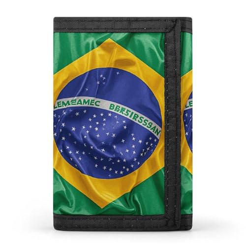 WAFICAC Dreifach gefaltete Geldbörse für Herren, Münzbörse mit amerikanischen und brasilianischen Flaggen, schmaler Geldscheinklammer-Kreditkartenhalter mit 8 Kartenfächern von WAFICAC