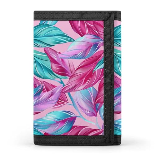 WAFICAC Dreifach gefaltete Geldbörse für Herren, Münzbörse mit cyanfarbenem Blattmuster, schmaler Geldscheinklammer-Kreditkartenhalter mit 8 Kartenfächern von WAFICAC