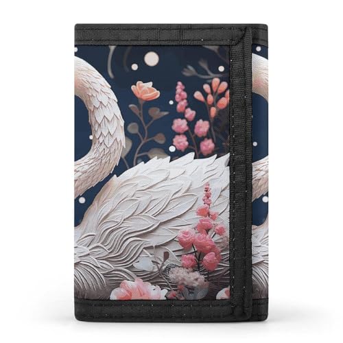 WAFICAC Dreifach gefaltete Geldbörse für Herren, Münzbörse mit floralem Schwanenmotiv, schmaler Geldscheinklammer-Kreditkartenhalter mit 8 Kartenfächern von WAFICAC