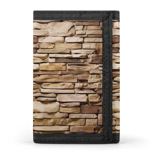 WAFICAC Dreifach gefaltete Geldbörse für Herren, Rustic Rocks Brick Wall Münzbörse, schmaler Geldklammer-Kreditkartenhalter mit 8 Kartenfächern von WAFICAC