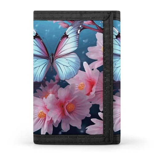 WAFICAC Dreifach gefaltete Geldbörse für Herren, Schmetterlingsblüten-Münzgeldbörse, schmaler Geldscheinklammer-Kreditkartenhalter mit 8 Kartenfächern von WAFICAC