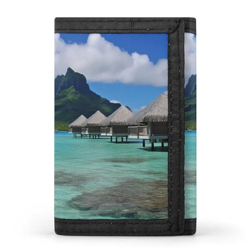 WAFICAC Dreifach gefaltete Geldbörse für Herren, Tahiti Beach Münzbörse, schmaler Geldscheinklammer-Kreditkartenhalter mit 8 Kartenfächern von WAFICAC