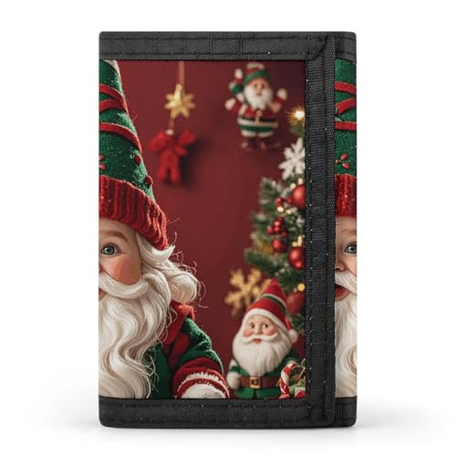 WAFICAC Dreifach gefaltete Geldbörse für Herren, Weihnachts-Münzgeldbörse mit skurrilen Zwergen, schmaler Geldklammer-Kreditkartenhalter mit 8 Kartenfächern von WAFICAC