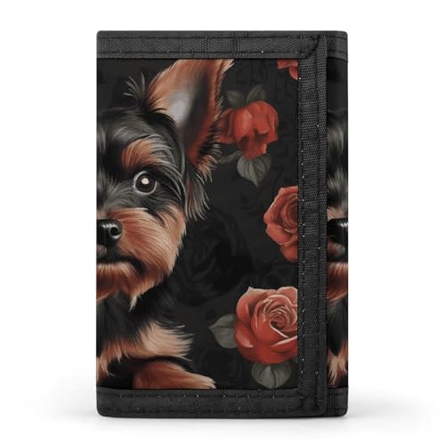 WAFICAC Dreifach gefaltete Geldbörse für Herren, Yorkie-Welpen-Münzbörse, schmaler Geldscheinklammer-Kreditkartenhalter mit 8 Kartenfächern von WAFICAC