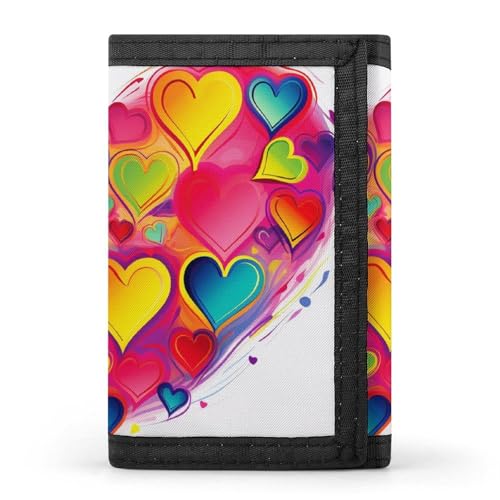 WAFICAC Dreifach gefaltete Geldbörse für Herren, buntes Herz-Münzgeldbörse, schmaler Geldklammer-Kreditkartenhalter mit 8 Kartenfächern von WAFICAC