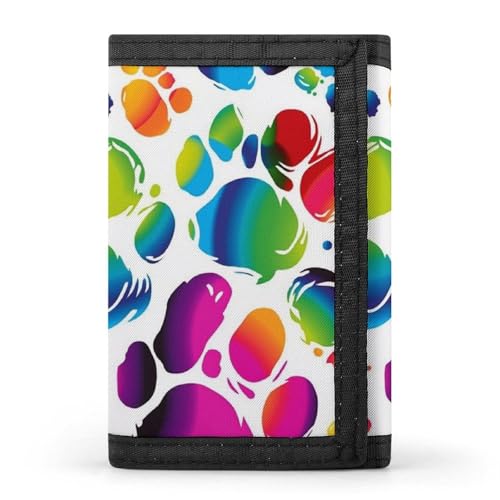 WAFICAC Dreifach gefaltete Geldbörse für Herren, buntes Münzgeldbörse mit Hundepfotenabdruck, schmaler Geldscheinklammer-Kreditkartenhalter mit 8 Kartenfächern von WAFICAC