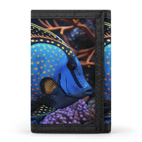 WAFICAC Dreifach gefaltete Geldbörse für Herren, buntes tropisches Fisch-Münzportemonnaie, schmaler Geldscheinklammer-Kreditkartenhalter mit 8 Kartenfächern von WAFICAC