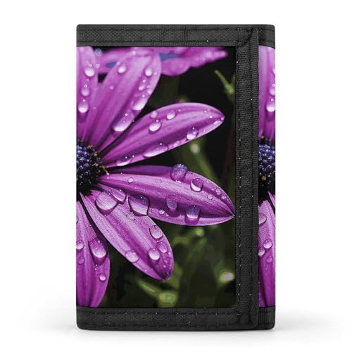 WAFICAC Dreifach gefaltete Geldbörse für Herren, lila Gänseblümchen-Münzbörse, schmaler Geldklammer-Kreditkartenhalter mit 8 Kartenfächern von WAFICAC