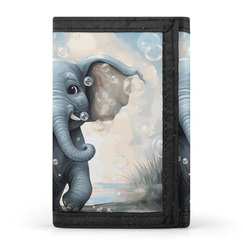 WAFICAC Dreifach gefaltete Geldbörse für Herren, süßes Elefanten-Spielblasen-Münzgeldbörse, schmaler Geldklammer-Kreditkartenhalter mit 8 Kartenfächern von WAFICAC